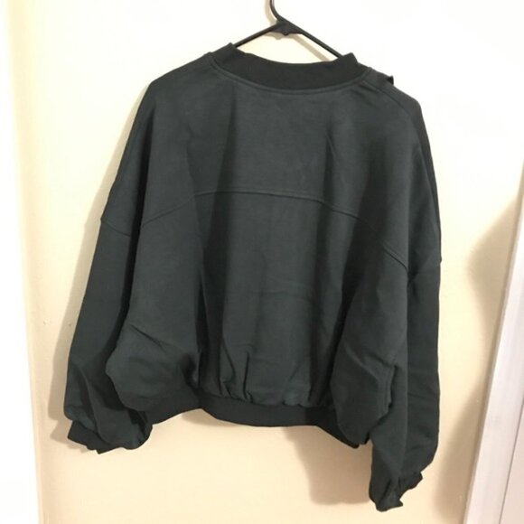 FEW MODA Bomber JACKET Ruffle Olive Green New with tags size Large #104 - Picture 7 of 13